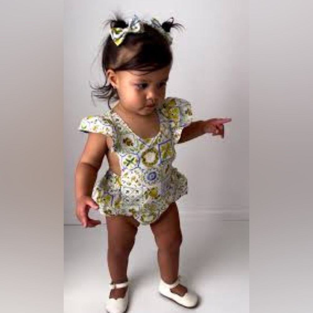 Floral Baby Romper (capri) and headpiece
